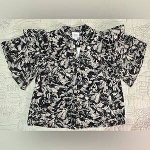 NWT MISA Livia Top Size XS Black White Gold Thread